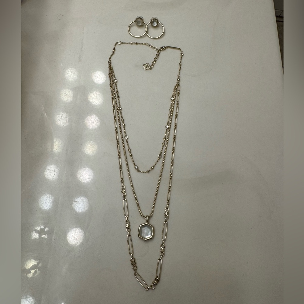 Kendra Scott Gold Layered Necklace and Matching Earrings